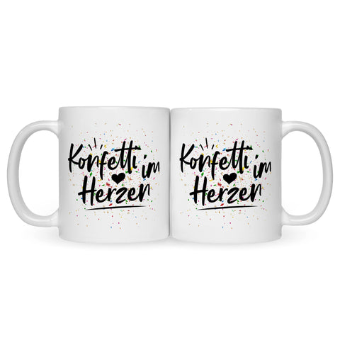 Bedruckte Tasse mit Spruch Konfetti im Herzen