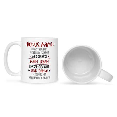 Bedruckte Tasse mit Spruch Bonus Eltern