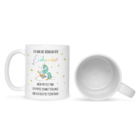 Bedruckte Tasse mit Spruch Königin der Einhörner