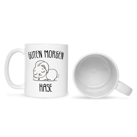 Bedruckte Tasse mit Spruch Guten Morgen Hase