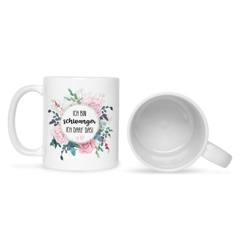 Bedruckte Tasse mit Spruch Ich bin Schwanger ich darf das
