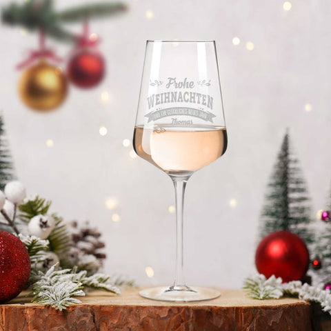 Leonardo Weinglas mit Gravur - "Frohe Weihnachten, Glückliches neues Jahr"