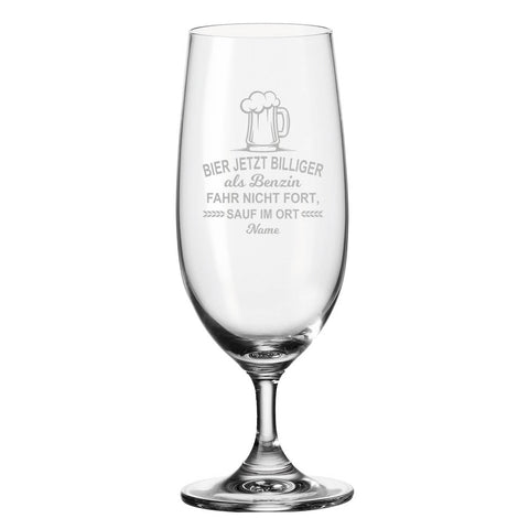 Leonardo Bierglas mit Gravur "Bier jetzt billiger als Benzin" mit Namen