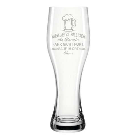 Leonardo Weizenglas "Bier jetzt billiger als Benzin" mit Namen