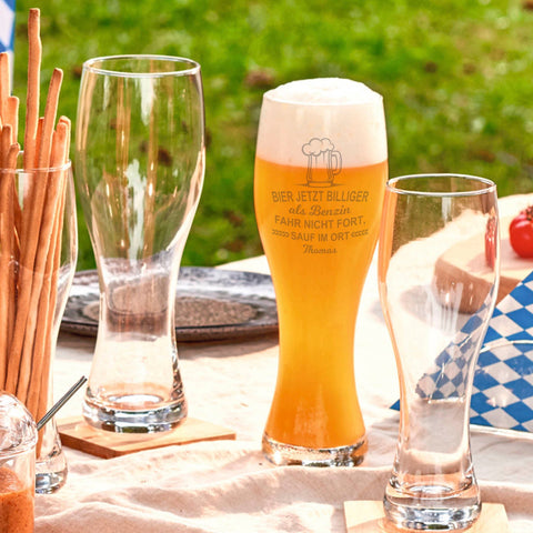 Leonardo Weizenglas "Bier jetzt billiger als Benzin" mit Namen