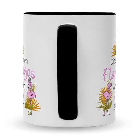 Bedruckte Tasse mit Spruch Die schönsten Flamingos