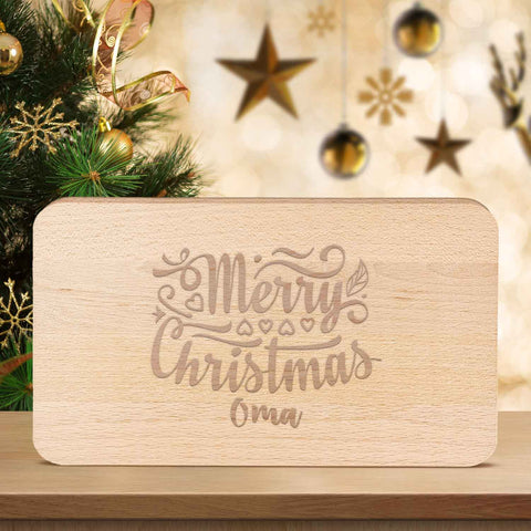 Frühstücksbrettchen aus Holz mit Gravur - Merry Christmas Oma - Weihnachtsdeko