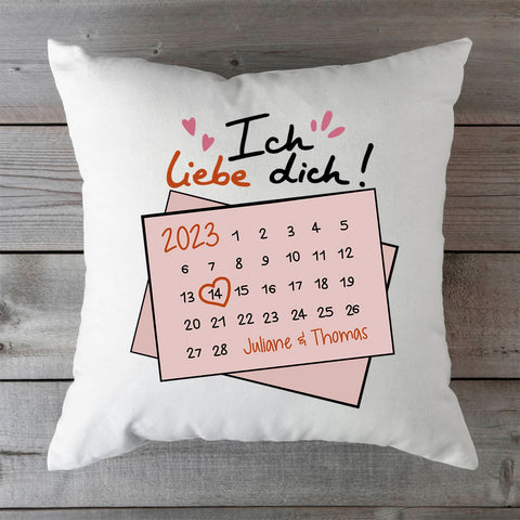 Bedrucktes Kissen mit Motiv Kalender Ich Liebe Dich