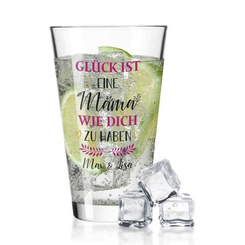 Leonardo Wasserglas mit UV-Druck "Glück ist eine Mama" mit Namen