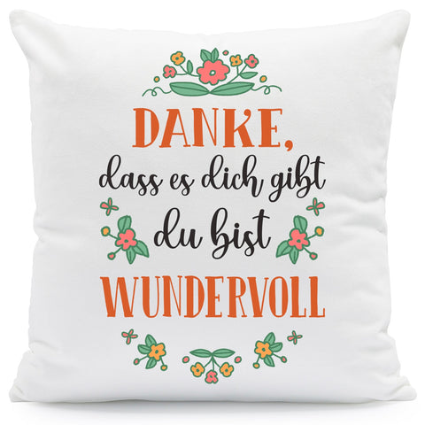 Bedrucktes Kissen mit Spruch Danke, dass es dich gibt du bist wundervoll
