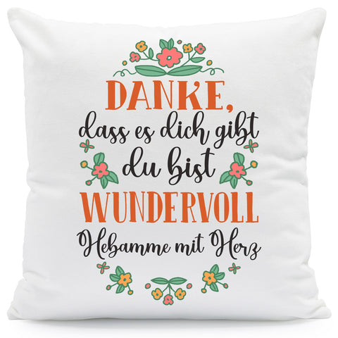 Bedrucktes Kissen mit Spruch Danke, dass es dich gibt du bist wundervoll