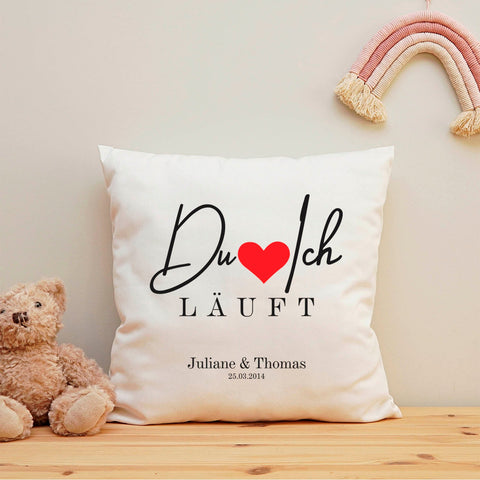 Bedrucktes Kissen mit Motiv "Du Ich Läuft"