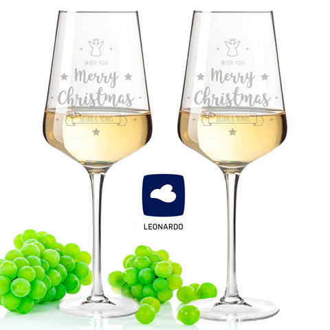 Leonardo Puccini Weißweingläser mit Gravur im "Most wonderful Wine" Design als Set inkl. Holzkiste