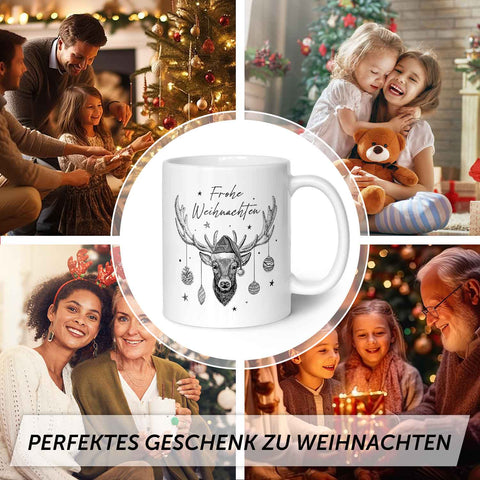 Bedruckte Tasse mit Weihnachtsmotiv im Frohe Weihnachten Elch Design