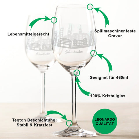 Leonardo Weingläser mit Skyline Gelsenkirchen Gravur im Set