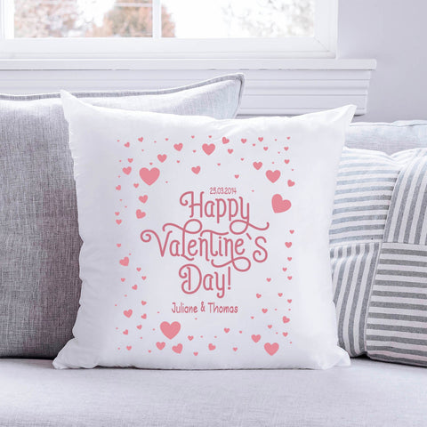 Bedrucktes Kissen mit Motiv Happy Valentines day Hearts