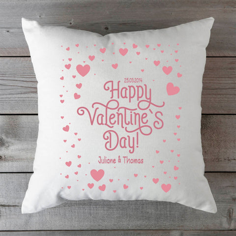 Bedrucktes Kissen mit Motiv Happy Valentines day Hearts