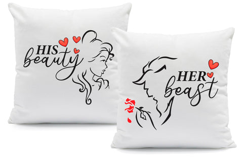 Bedrucktes Kissen mit Spruch Beauty & Beast im Set