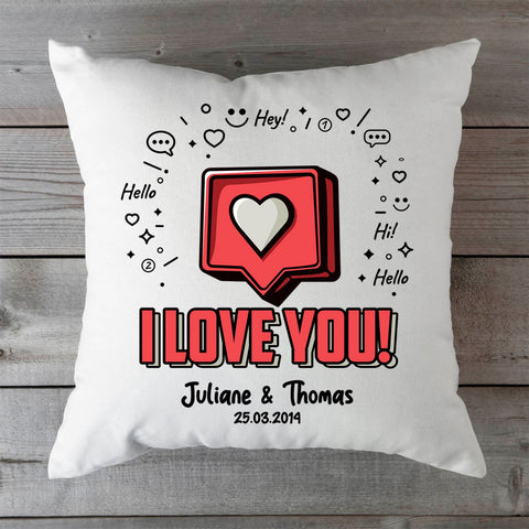 Bedrucktes Kissen mit Motiv I Love You Herz