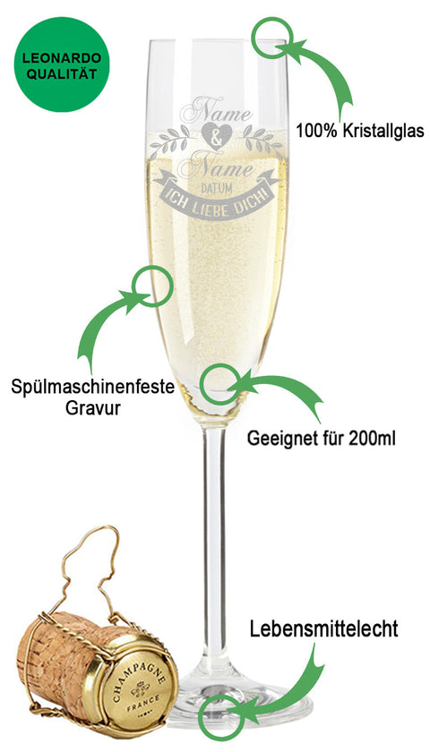 Leonardo Sektglas mit Gravur "Ich Liebe Dich"