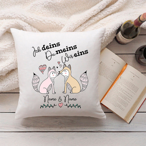Bedrucktes Kissen mit Spruch Ich deins, Du meins, Wir eins