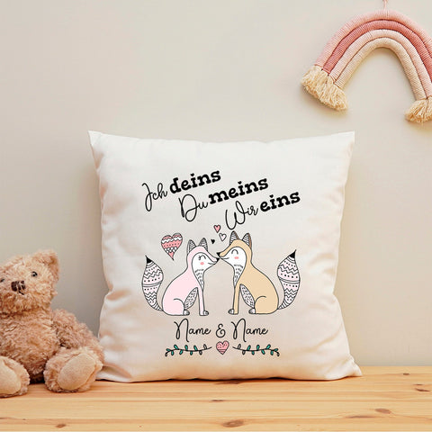 Bedrucktes Kissen mit Spruch Ich deins, Du meins, Wir eins