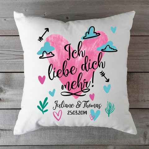 Bedrucktes Kissen mit Motiv Ich Liebe Dich Mehr