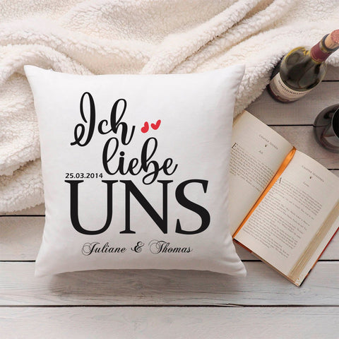 Bedrucktes Kissen mit Motiv "Ich Liebe Uns"