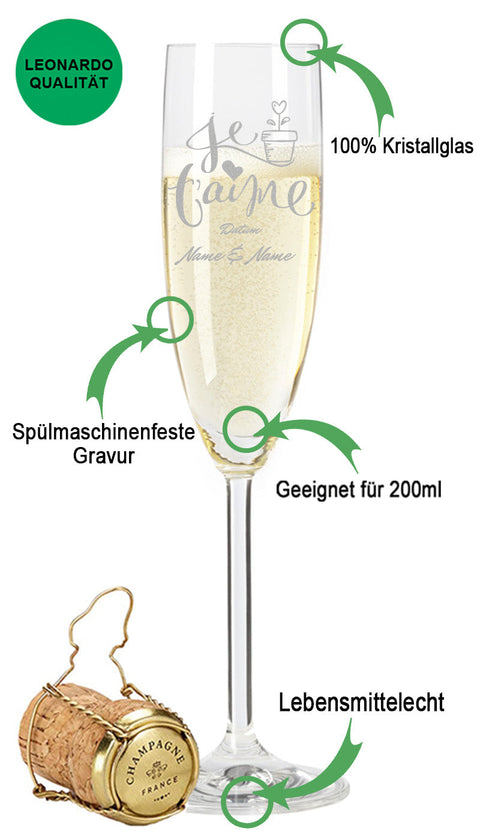Leonardo Sektglas mit Gravur "Je t'aime"