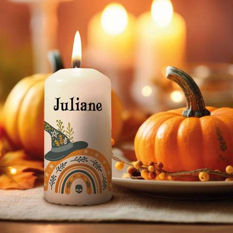 Mała świeczka „Halloween Tęcza” z imieniem