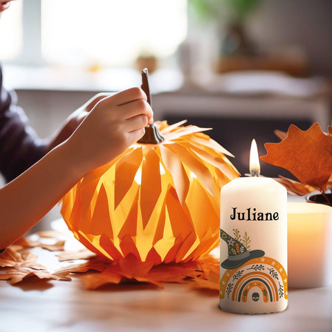 Mała świeczka „Halloween Tęcza” z imieniem