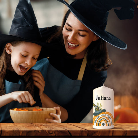Mała świeczka „Halloween Tęcza” z imieniem
