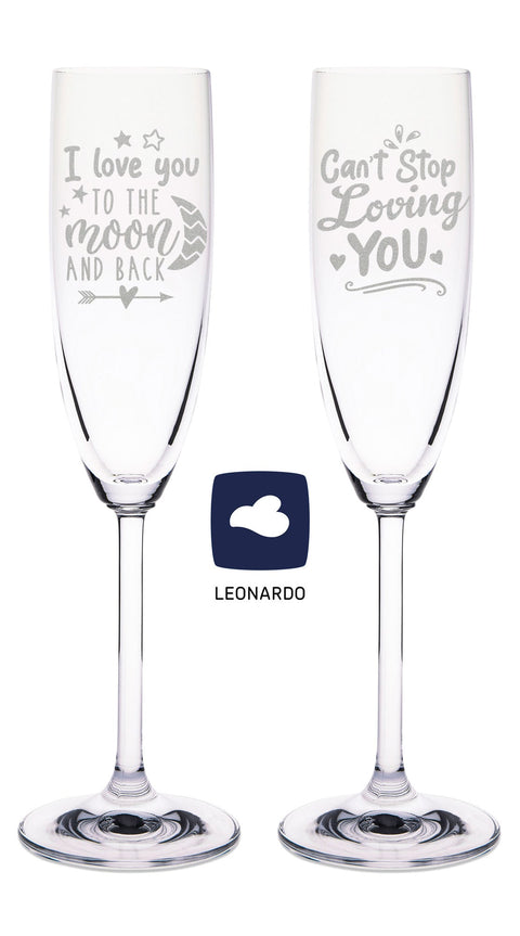 Leonardo Sektgläser "I Love You to the Moon and back" inkl. bedruckter Holzkiste im Set