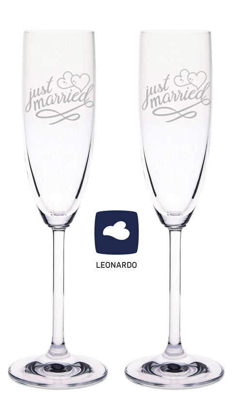 Leonardo Sektgläser "Just Married" inkl. bedruckter Holzkiste im Set