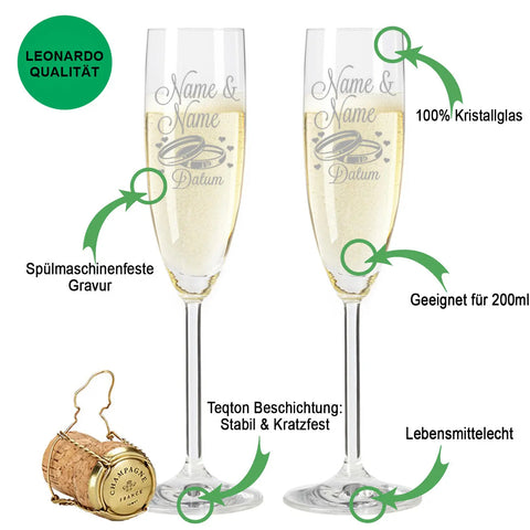 Leonardo Sektgläser mit Gravur im "Wedding" Design als Set