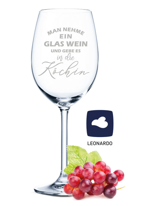 Leonardo Weinglas mit Gravur "Man nehme ein Glas Wein und gebe es in die Köchin"