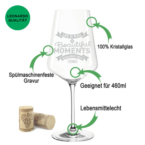 Leonardo Weinglas mit Gravur "Life is full of beautiful Moments"