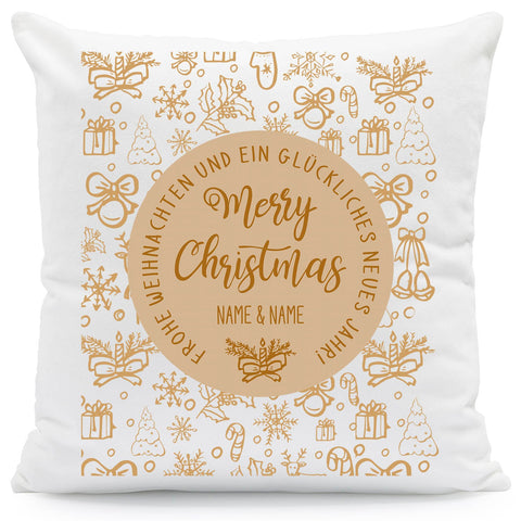 Kissen mit Weihnachtsmotiv und Name - Merry Christmas Brown - Weihnachtsdeko - Für Sie & Ihn
