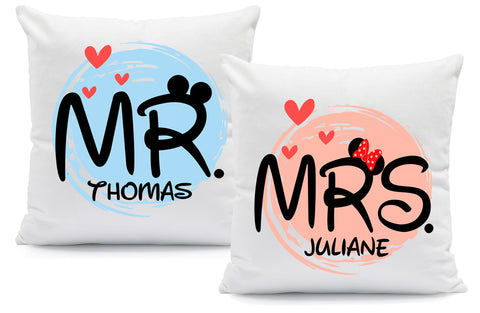 Bedrucktes Kissen mit Spruch Mr & Mrs Mouse