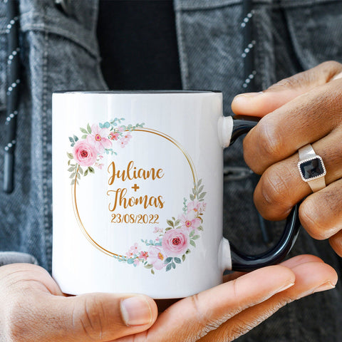 Bedruckte Tasse mit Spruch Rosenhochzeit