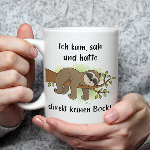 Bedruckte Tasse mit Spruch Ich kam, sah und hatte direkt keinen Bock