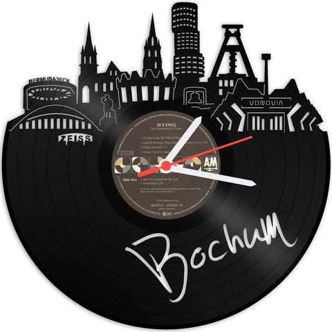 Schallplattenuhr Skyline mit Deiner Stadt