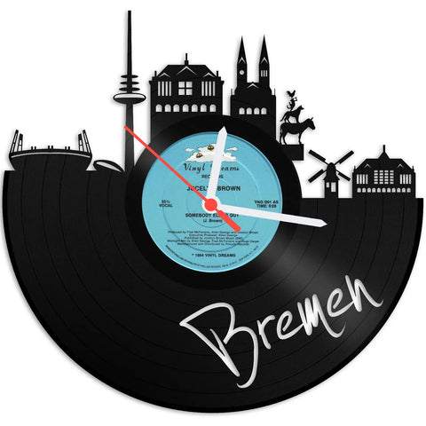 Schallplattenuhr Skyline mit Deiner Stadt