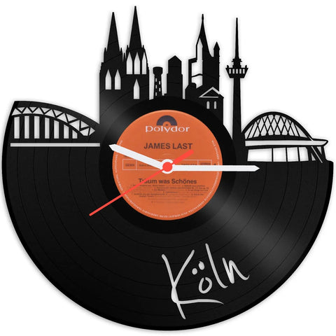 Schallplattenuhr Skyline mit Deiner Stadt