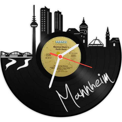Schallplattenuhr Skyline mit Deiner Stadt