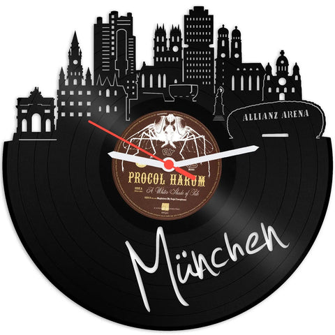 Schallplattenuhr Skyline mit Deiner Stadt