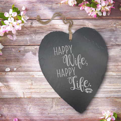 Schieferherz Happy Wife Happy Life