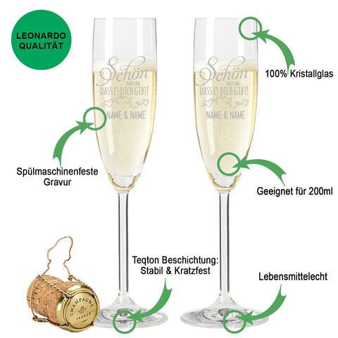 Leonardo Sektglas mit Gravur "Schön dass es dich gibt"