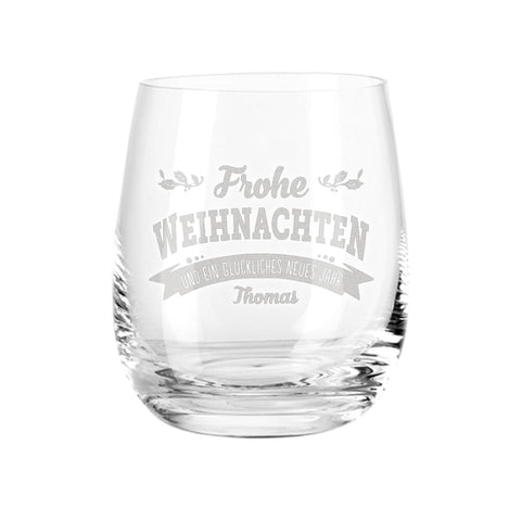 Teelicht mit Gravur - Frohe Weihnachten, Glückliches neues Jahr - Personalisiert mit Name