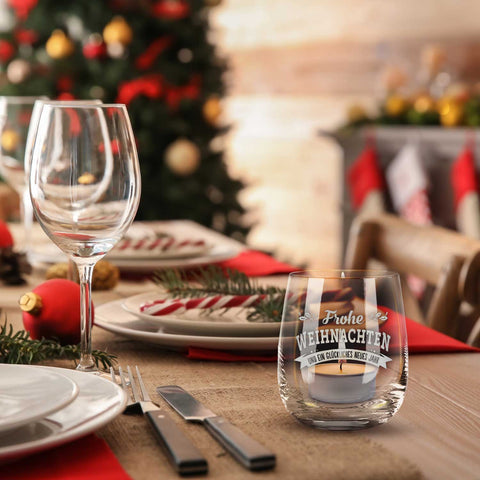 Teelicht mit Gravur - Weihnachtsdeko - Frohe Weihnachten, Glückliches neues Jahr